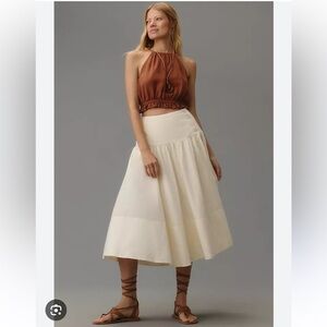Maeve Anthropologie Drop-Waist Wrap Midi Skirt Ivory NWT MSRP $138 Size 12